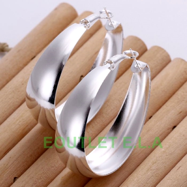 LARGE 50x40mm PLAIN SILVER HOOP EARRINGS